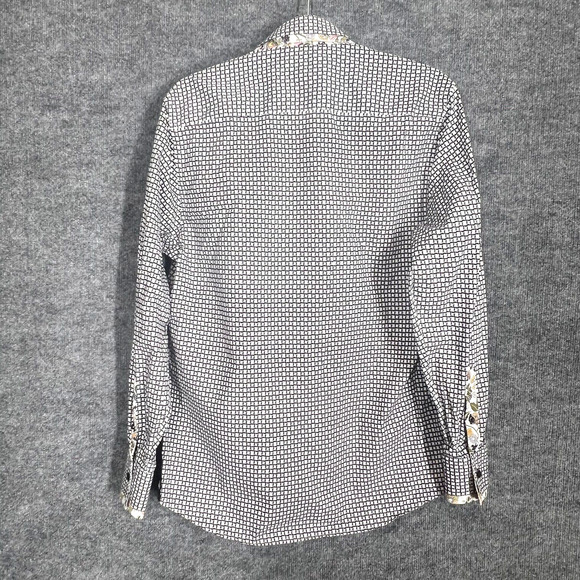 Banana Lemon Button Up Shirt Mens Gray and Black Geometric Floral Casual Preppy - Picture 5 of 12